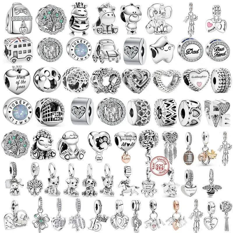 925 Sterling Silver Charm Bracelet Beads, Zircon Accents and Elegant Design