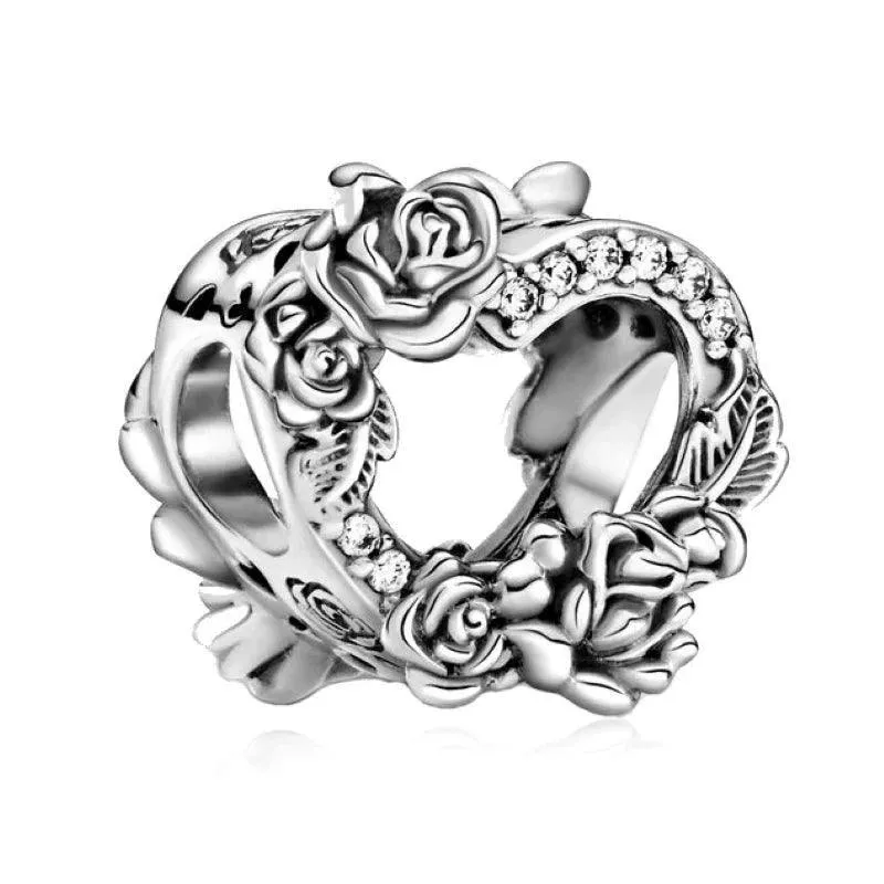 925 Sterling Silver Charm Bracelet Beads, Zircon Accents and Elegant Design