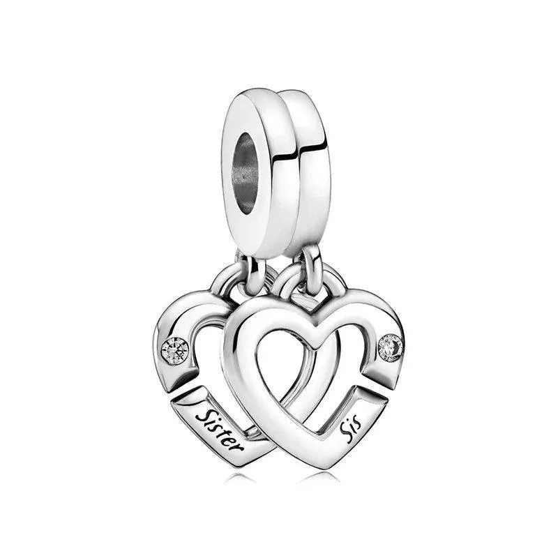925 Sterling Silver Charm Bracelet Beads, Zircon Accents and Elegant Design