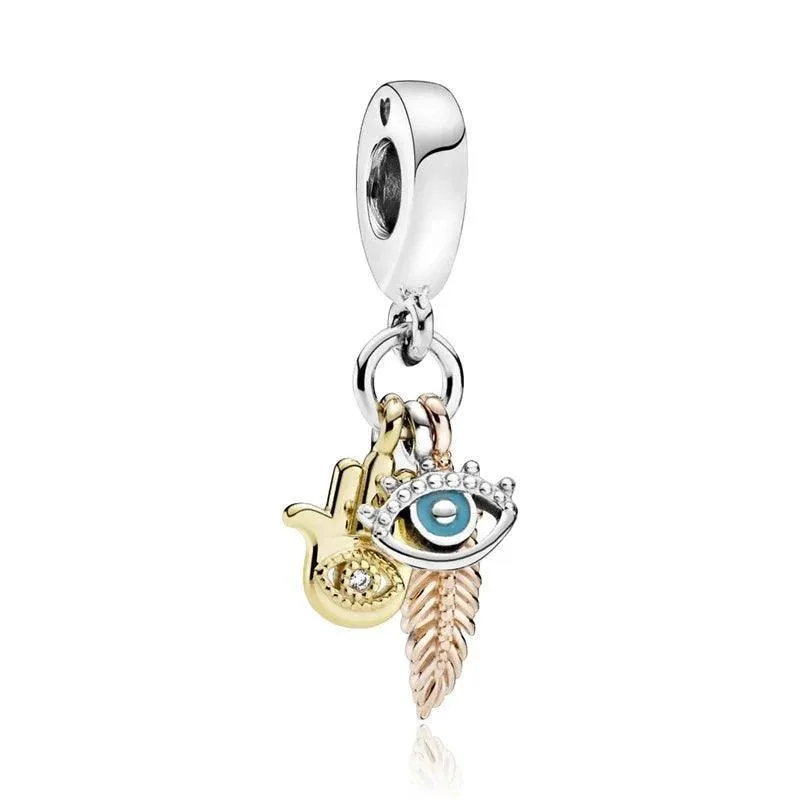 925 Sterling Silver Charm Bracelet Beads, Zircon Accents and Elegant Design