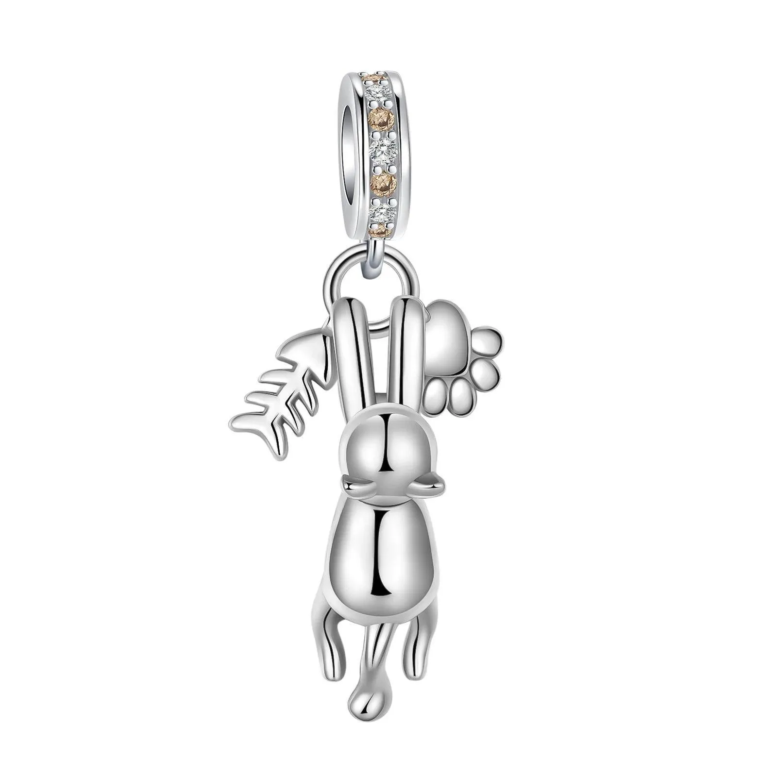925 Sterling Silver Charm Bracelet Beads, Zircon Accents and Elegant Design