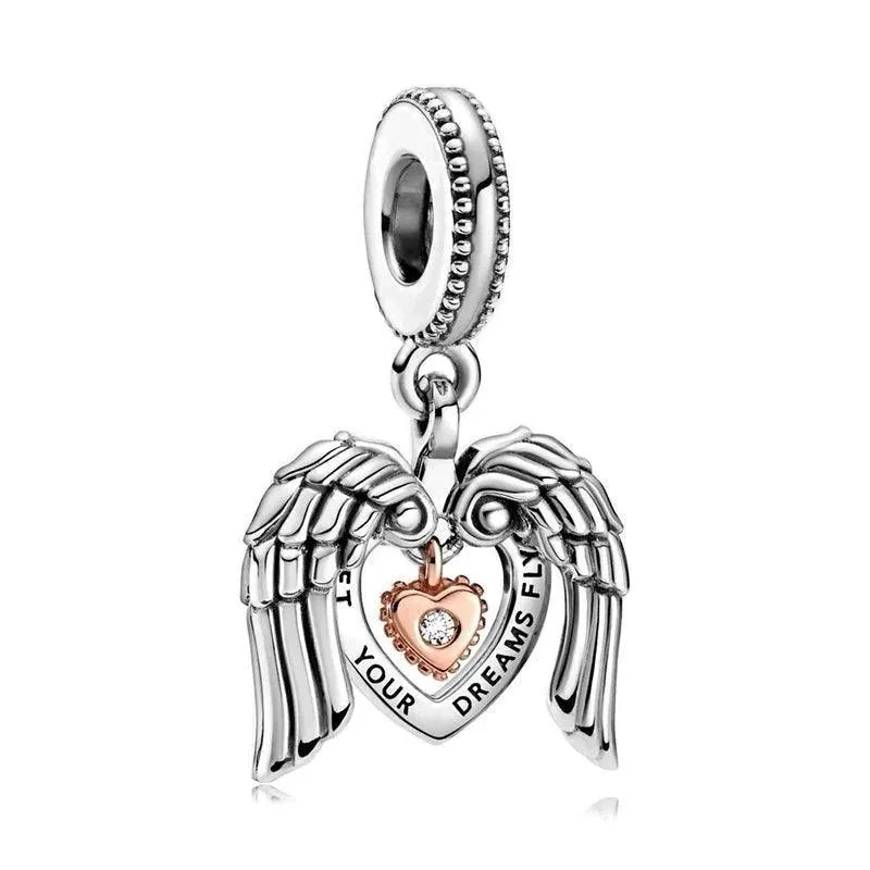 925 Sterling Silver Charm Bracelet Beads, Zircon Accents and Elegant Design