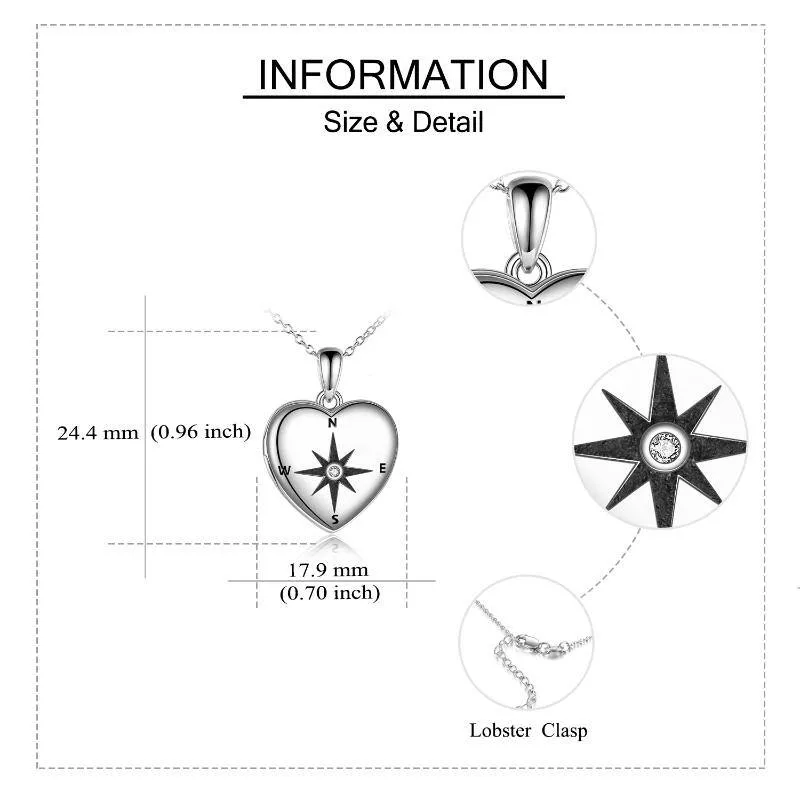 925 Sterling Silver Locket Necklace that Holds Pictures Compass Jewelry High School