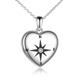925 Sterling Silver Locket Necklace that Holds Pictures Compass Jewelry High School
