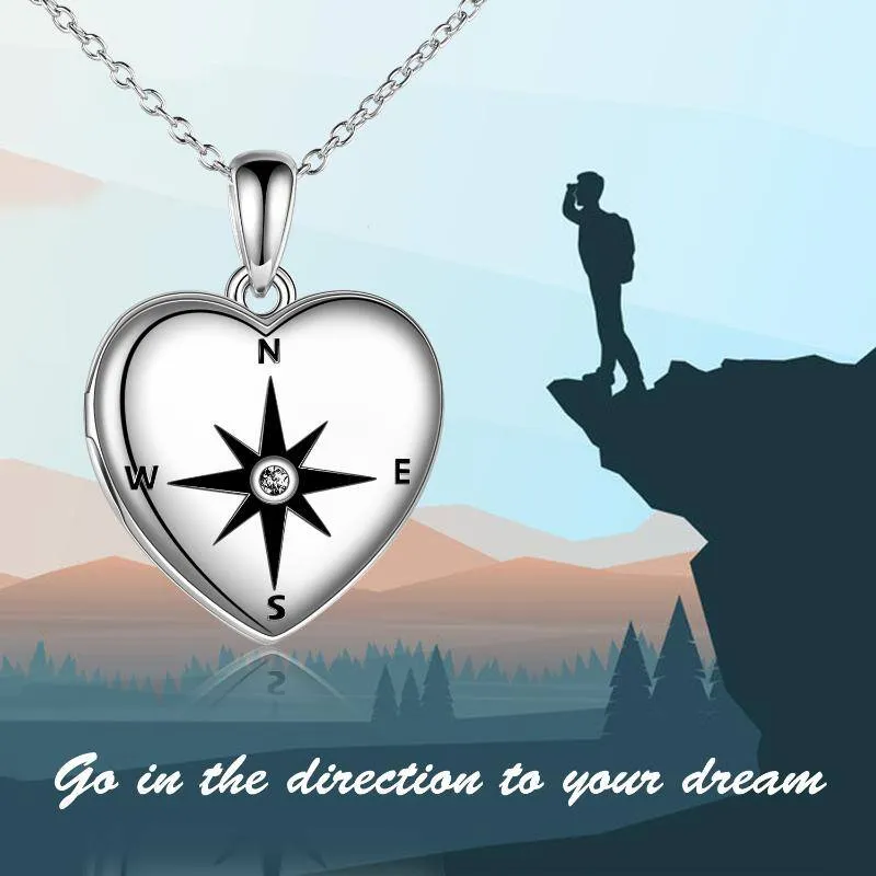 925 Sterling Silver Locket Necklace that Holds Pictures Compass Jewelry High School