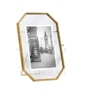 A.H Royal Decorative Vintage Style Octagon Brass & Glass, Metal Table - Top Photo Frame with (Vertical), Golden Colour (Size - 8x10 inch)