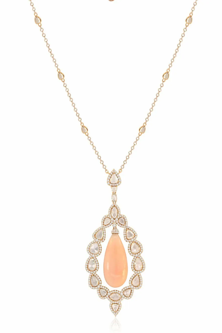 Angel Skin Coral and Diamond Pendant Necklace