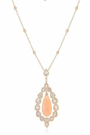 Angel Skin Coral and Diamond Pendant Necklace