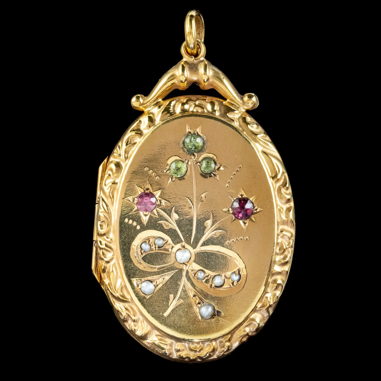 Antique Edwardian Suffragette Gold Floral Locket Amethyst Pearl Peridot Circa 1910