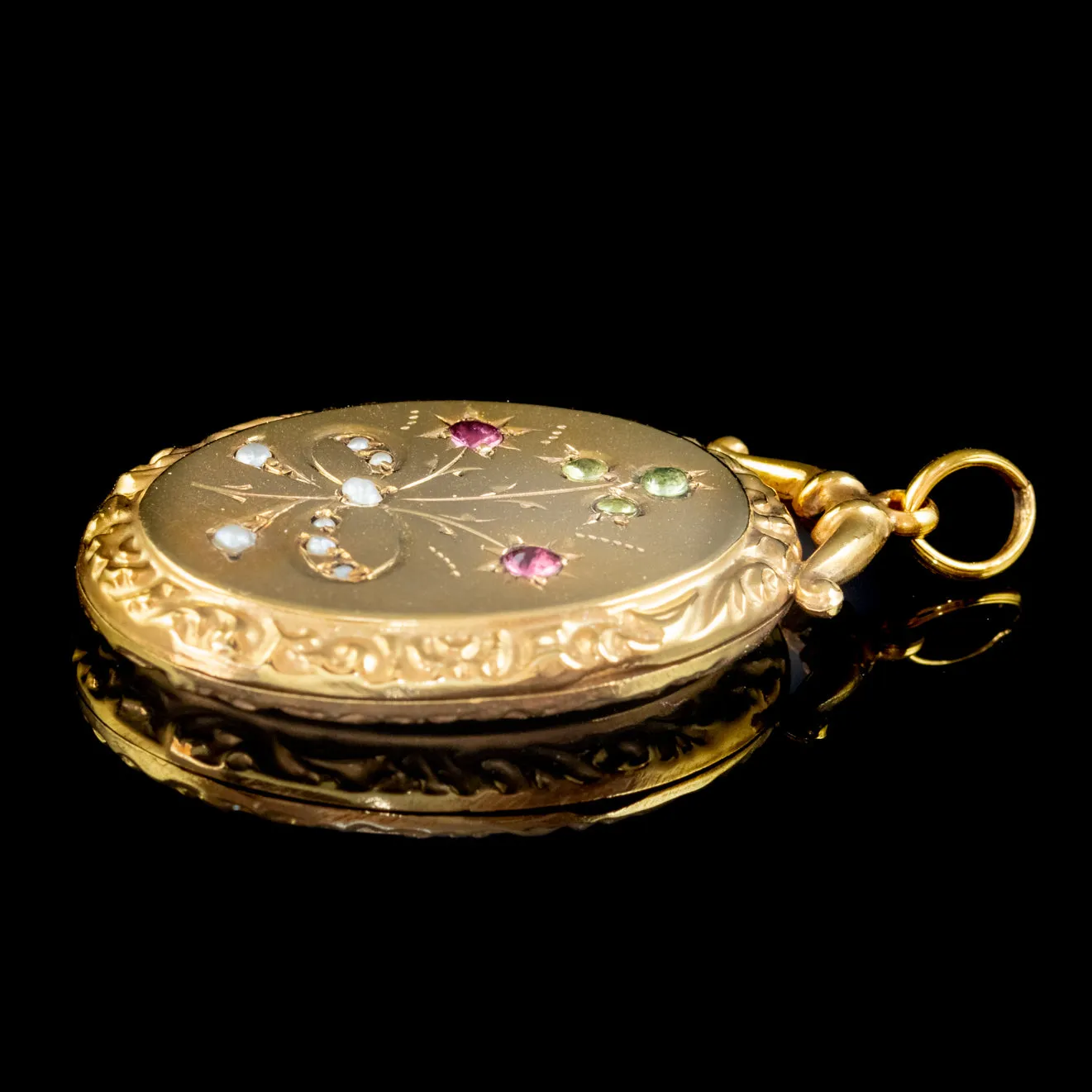 Antique Edwardian Suffragette Gold Floral Locket Amethyst Pearl Peridot Circa 1910