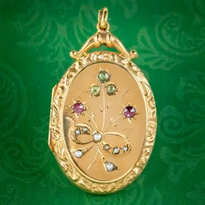 Antique Edwardian Suffragette Gold Floral Locket Amethyst Pearl Peridot Circa 1910