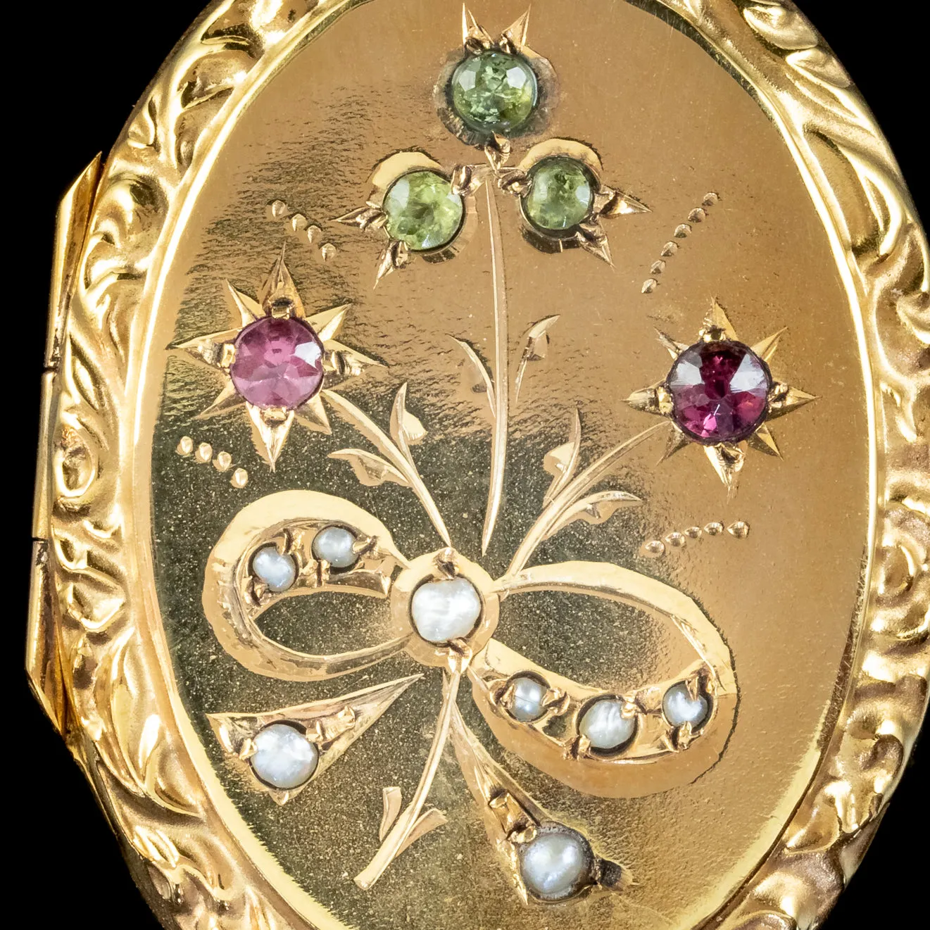 Antique Edwardian Suffragette Gold Floral Locket Amethyst Pearl Peridot Circa 1910