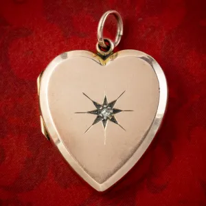 Antique Victorian Diamond Heart Locket 9ct Gold