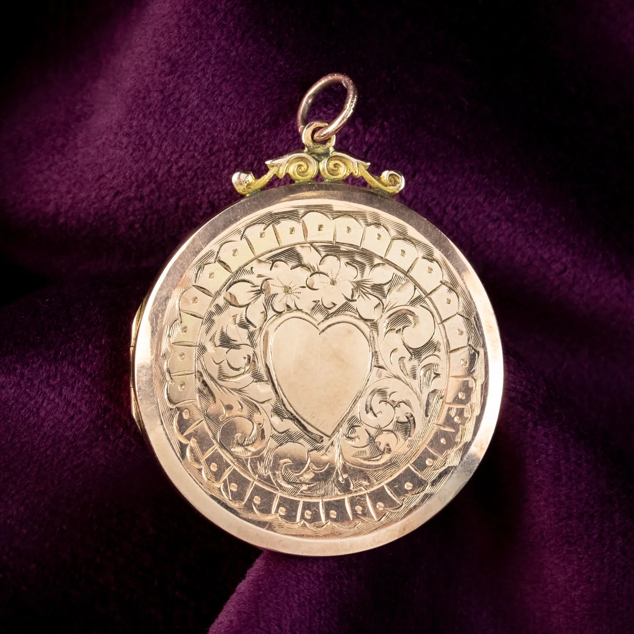 Antique Victorian Floral Heart Locket 9ct Gold Back And Front