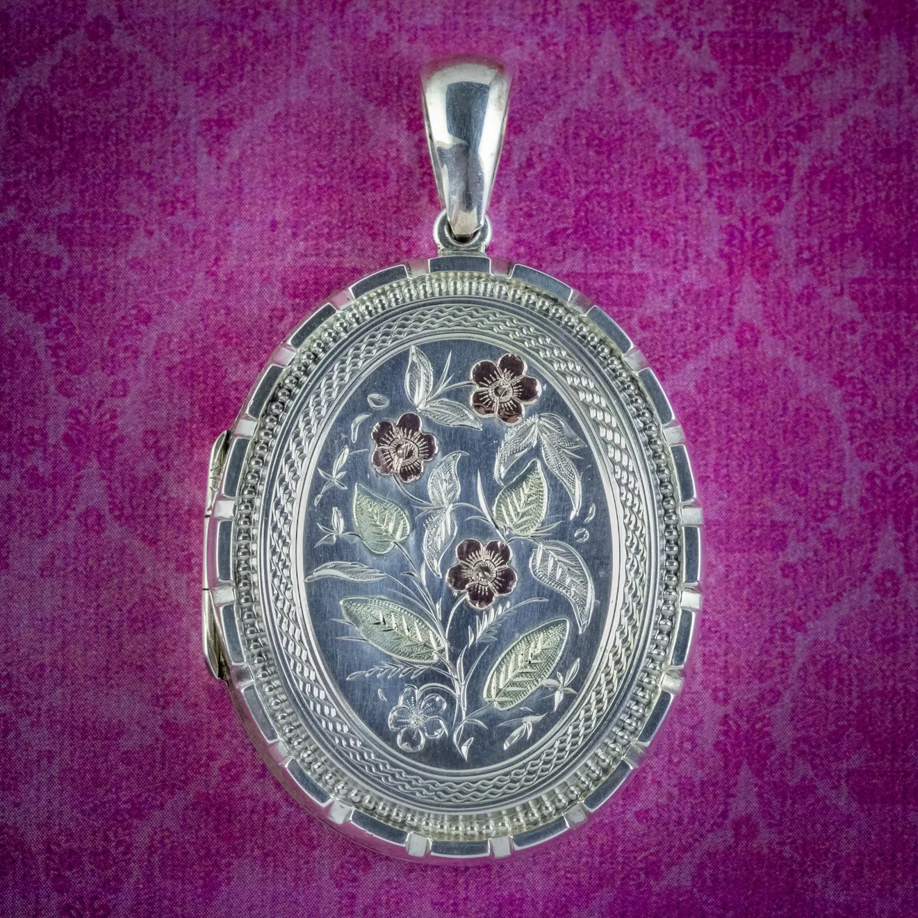 Antique Victorian Forget Me Not Locket Sterling Silver Gold Dated 1883