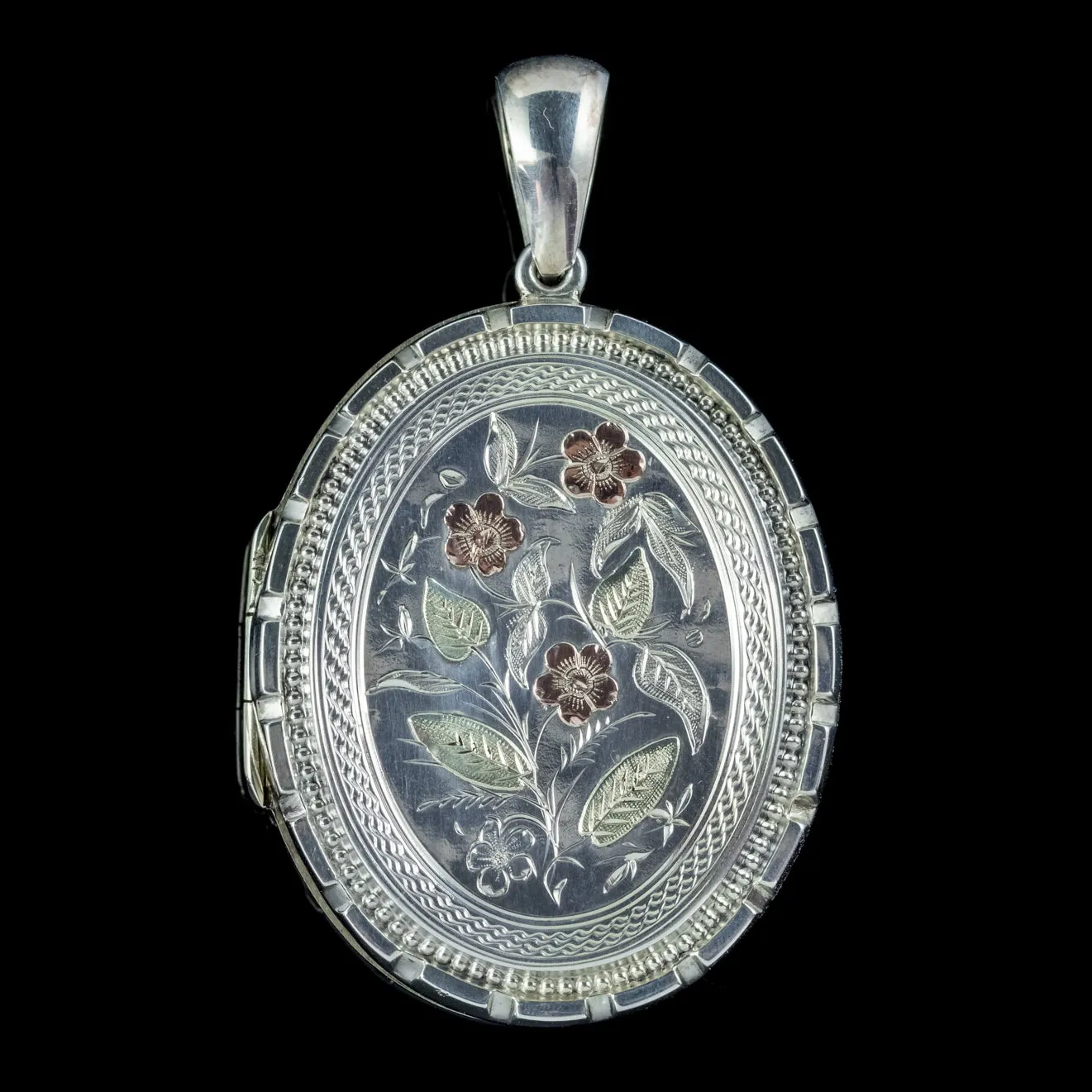 Antique Victorian Forget Me Not Locket Sterling Silver Gold Dated 1883