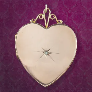 Antique Victorian Large Diamond Heart Locket 9ct Gold Back And Front