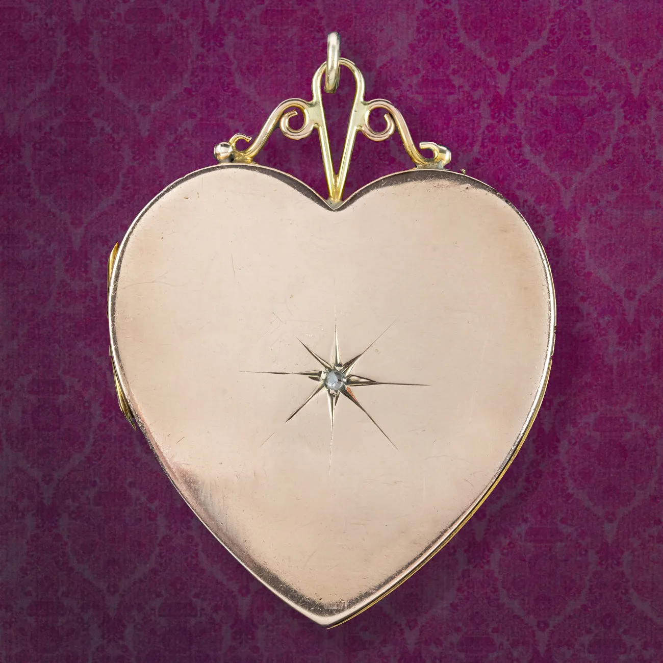 Antique Victorian Large Diamond Heart Locket 9ct Gold Back And Front