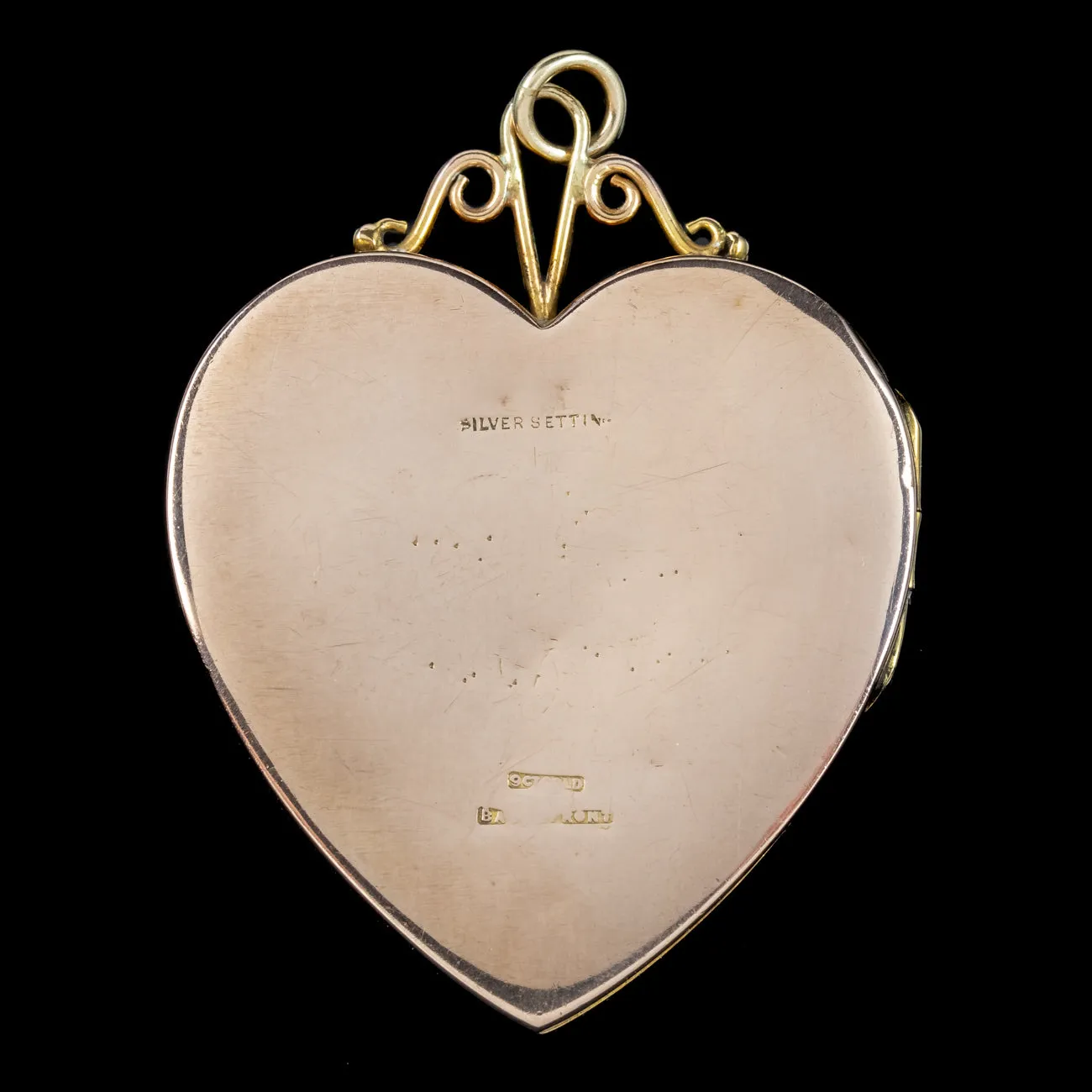 Antique Victorian Large Diamond Heart Locket 9ct Gold Back And Front