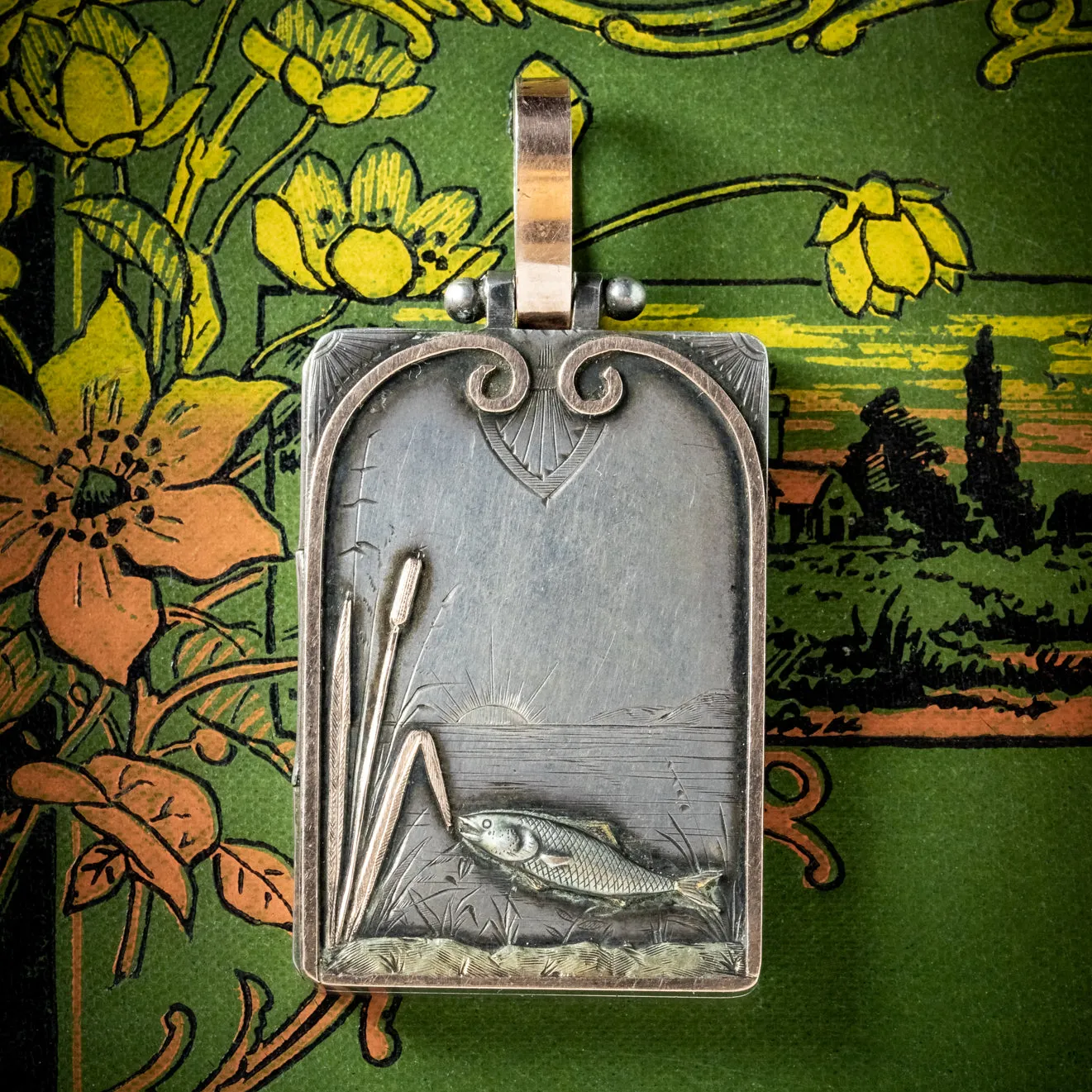 Antique Victorian Silver Fish Locket Pendant Circa 1880
