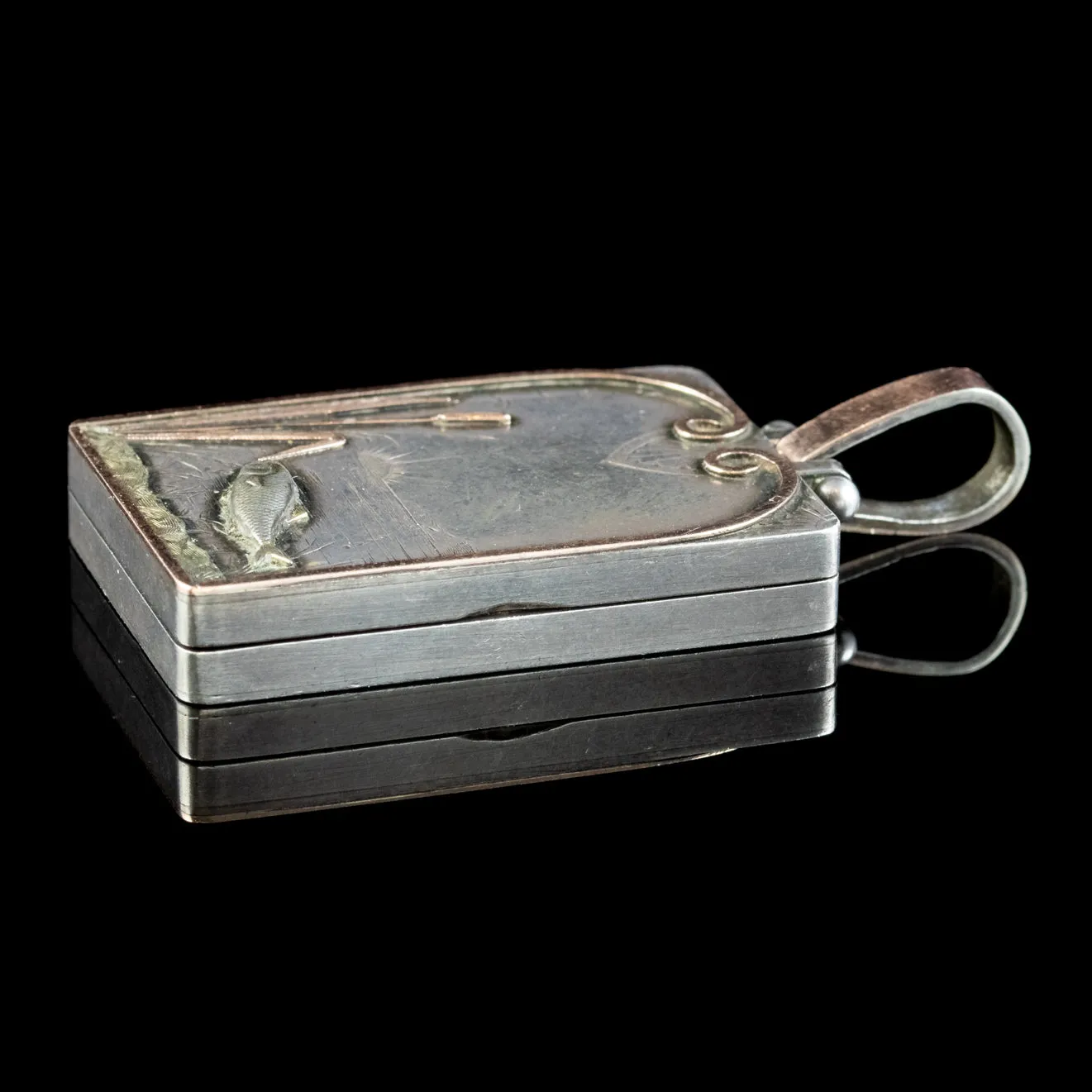 Antique Victorian Silver Fish Locket Pendant Circa 1880
