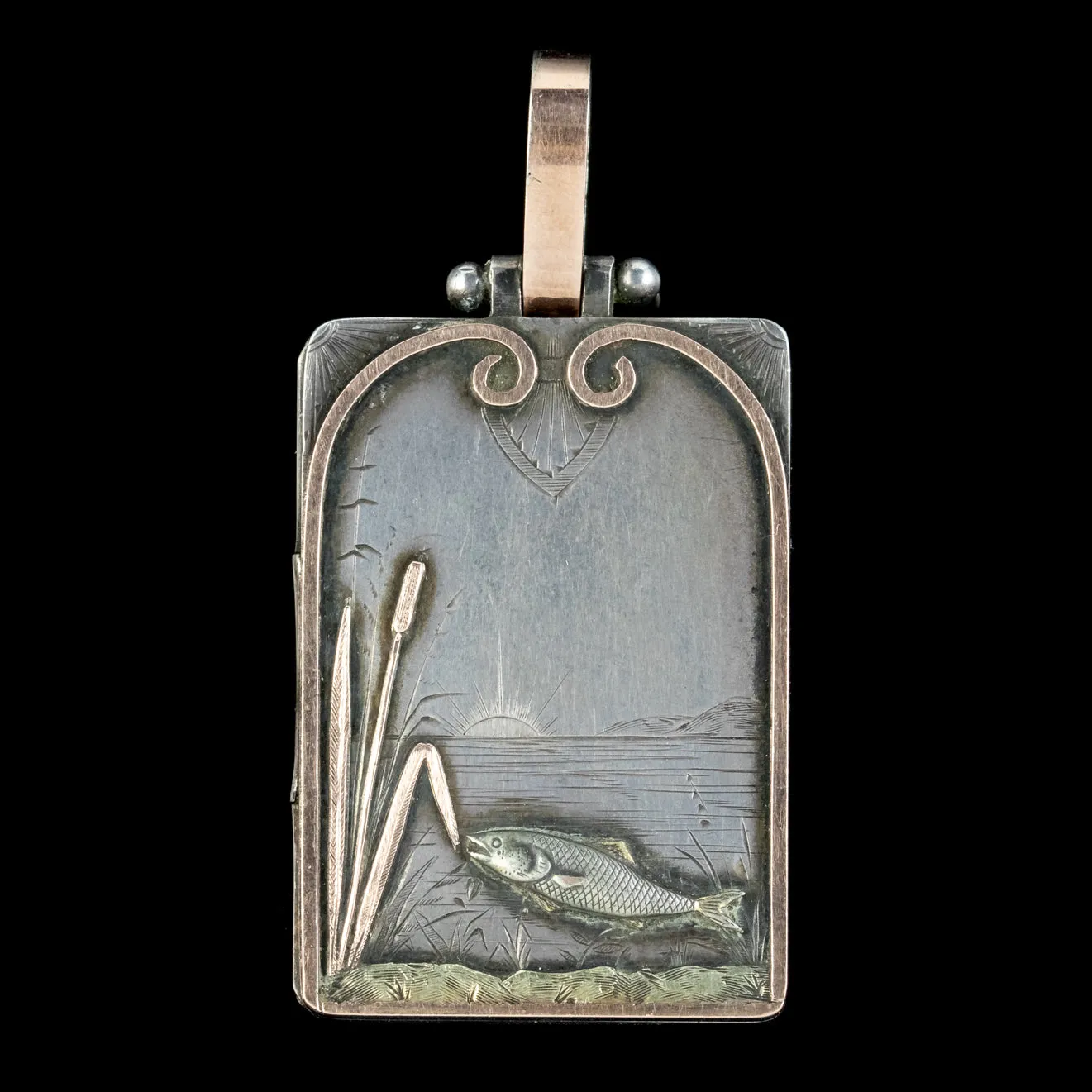 Antique Victorian Silver Fish Locket Pendant Circa 1880