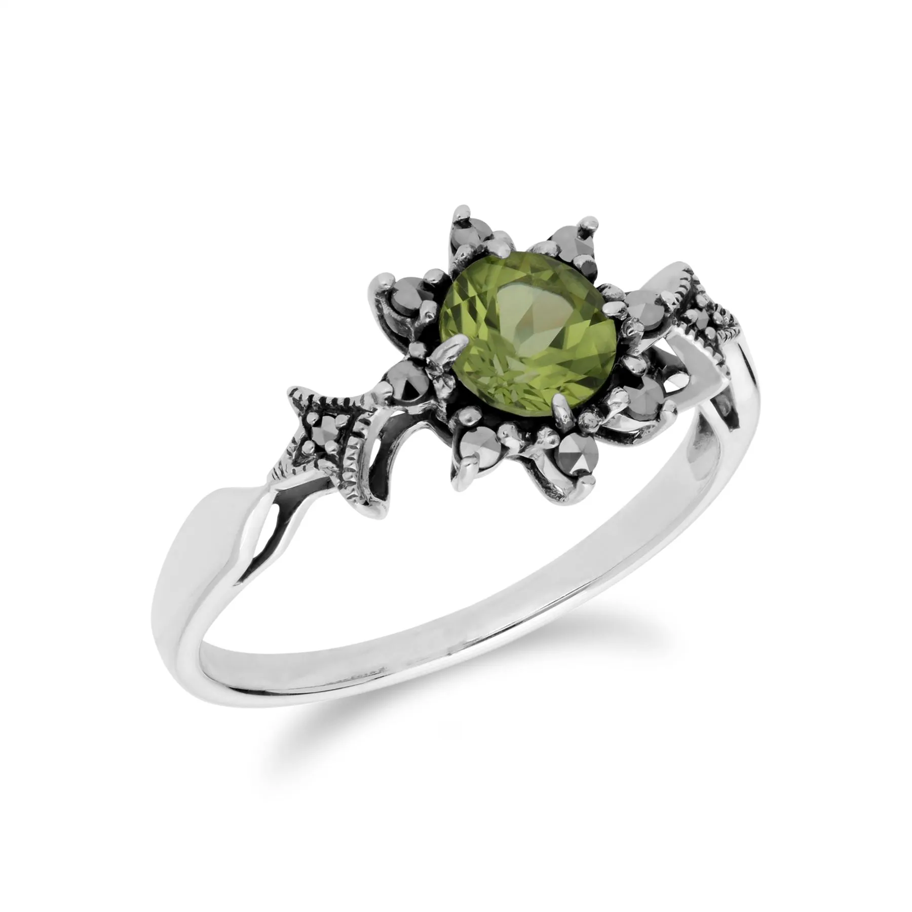 Art Deco Peridot & Markasit Ring in Sterling Silber