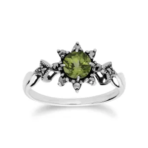 Art Deco Peridot & Markasit Ring in Sterling Silber