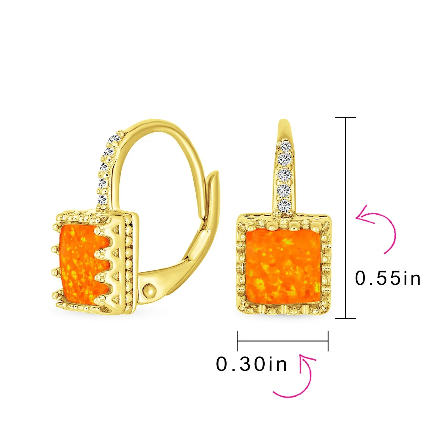 Art Deco Style Princess Cut Solitaire White Opal Drop Earrings Sterling Silver