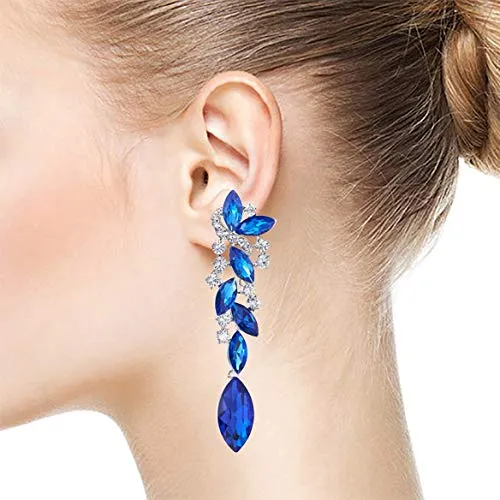 Art Deco Wedding Bridal Party Rhinestone Marquise Cluster Chandelier Long Dangle Statement Earrings