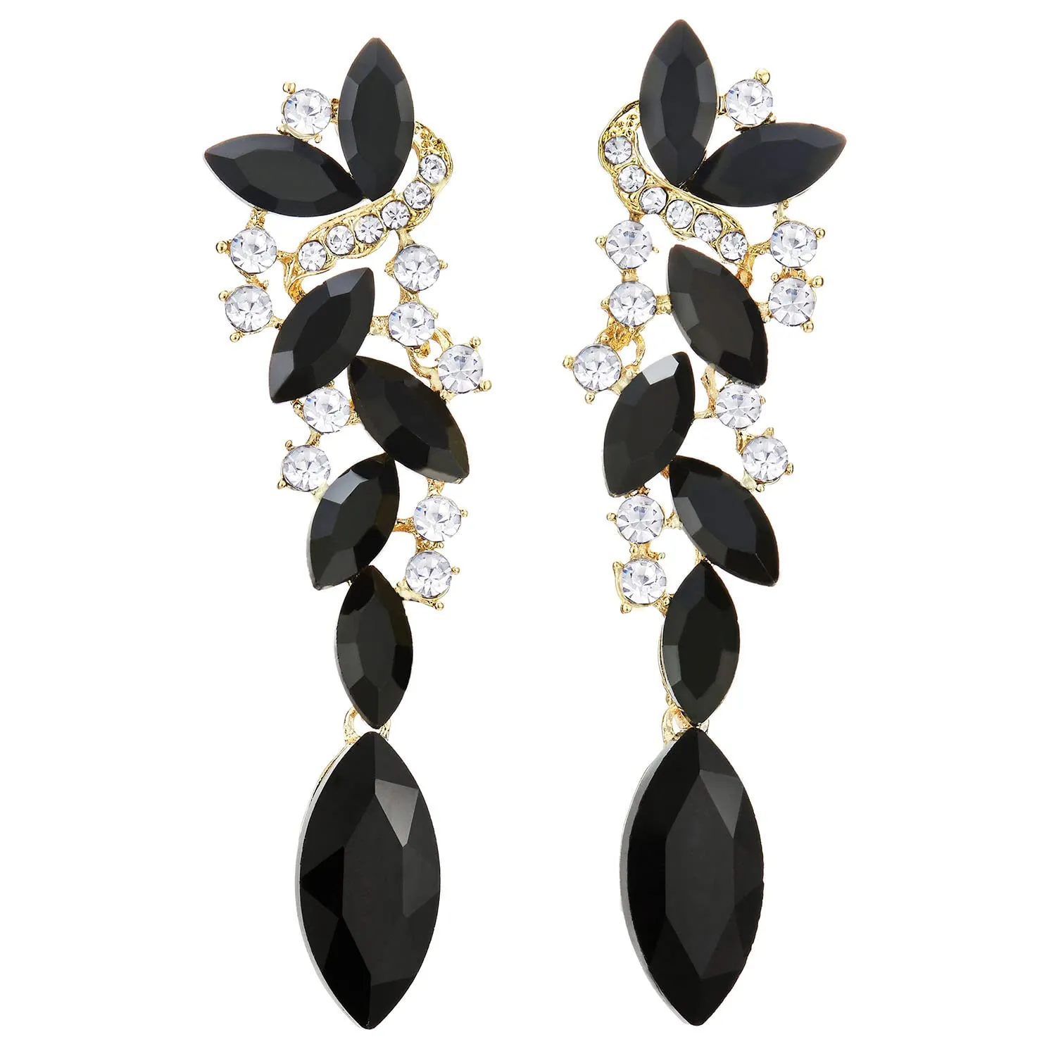 Art Deco Wedding Bridal Party Rhinestone Marquise Cluster Chandelier Long Dangle Statement Earrings