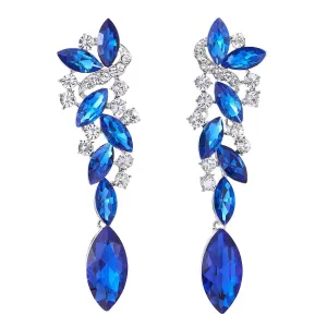 Art Deco Wedding Bridal Party Rhinestone Marquise Cluster Chandelier Long Dangle Statement Earrings