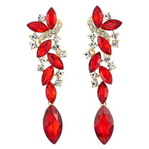 Art Deco Wedding Bridal Party Rhinestone Marquise Cluster Chandelier Long Dangle Statement Earrings