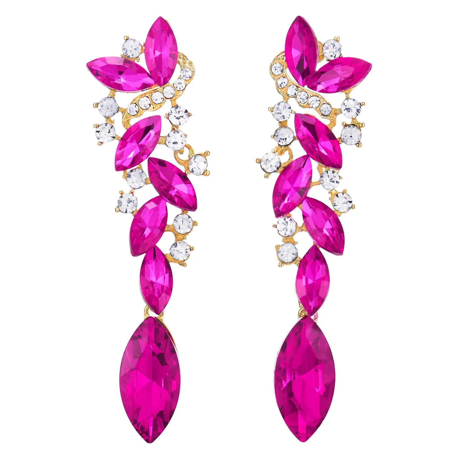 Art Deco Wedding Bridal Party Rhinestone Marquise Cluster Chandelier Long Dangle Statement Earrings