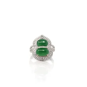 Baikalla 18k White Gold Natural Imperial Green Jadeite Jade Engagement Ring With Diamonds