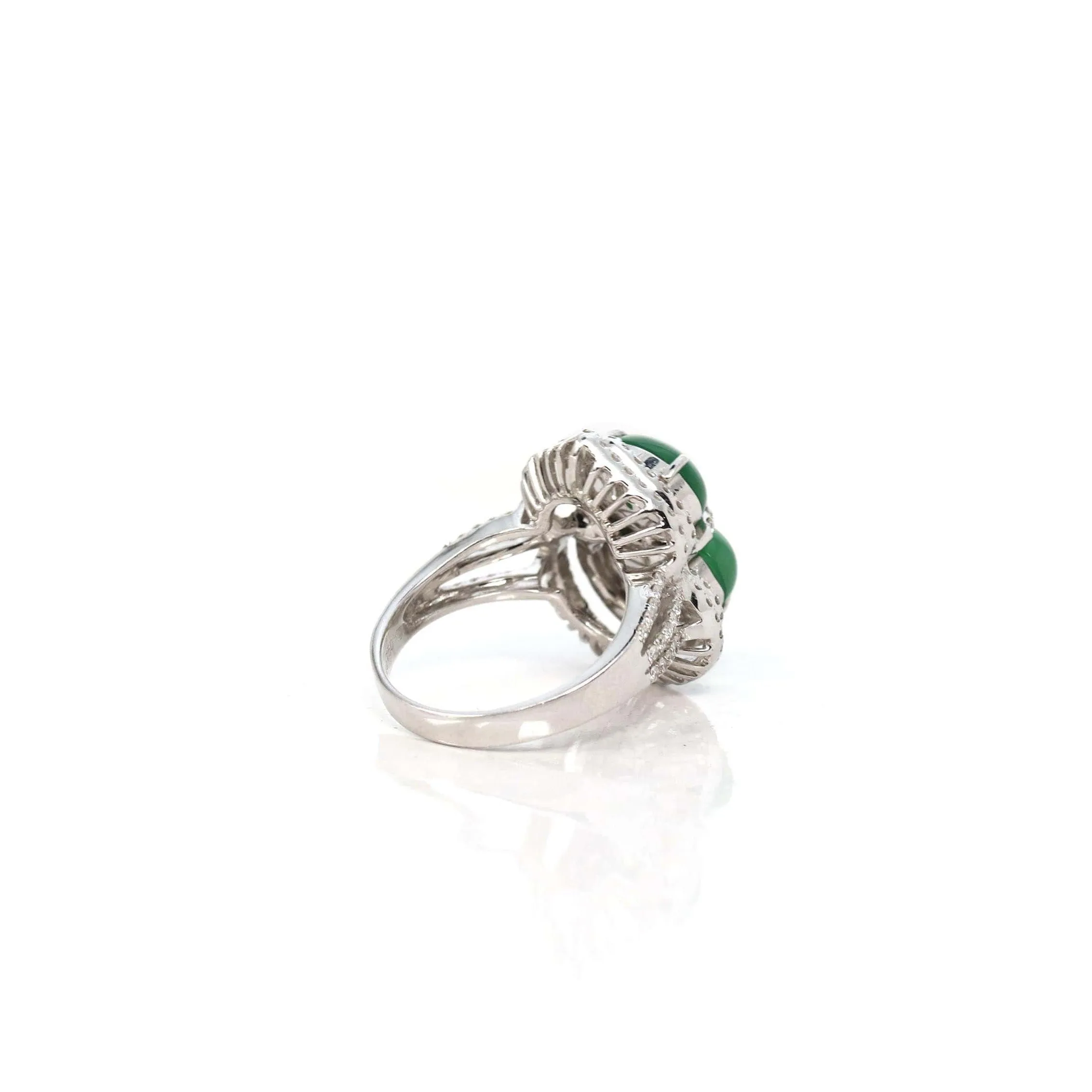 Baikalla 18k White Gold Natural Imperial Green Jadeite Jade Engagement Ring With Diamonds