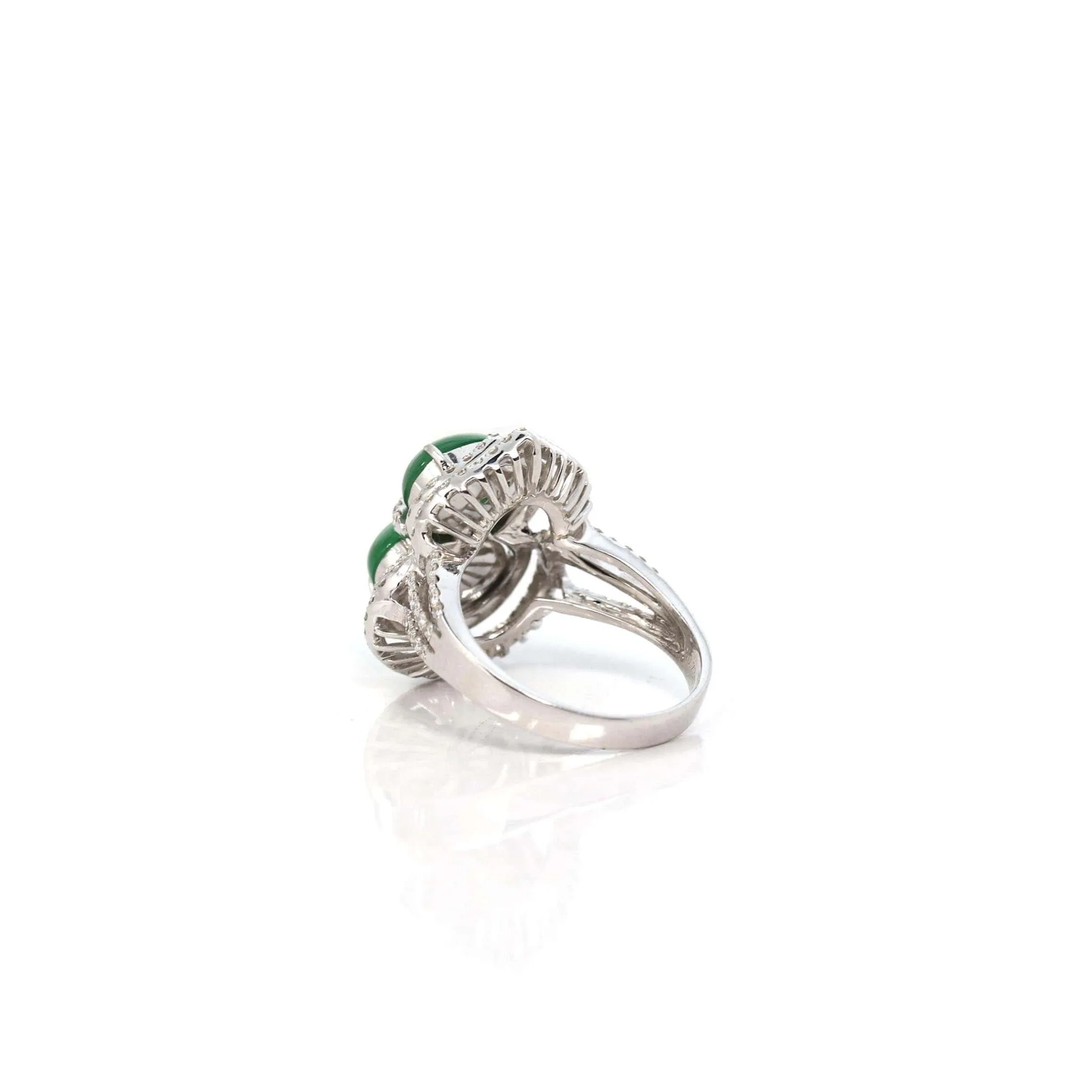 Baikalla 18k White Gold Natural Imperial Green Jadeite Jade Engagement Ring With Diamonds