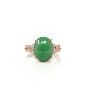 Baikalla18k Rose Gold Natural Imperial Green Oval Jadeite Jade Engagement Ring With Diamonds