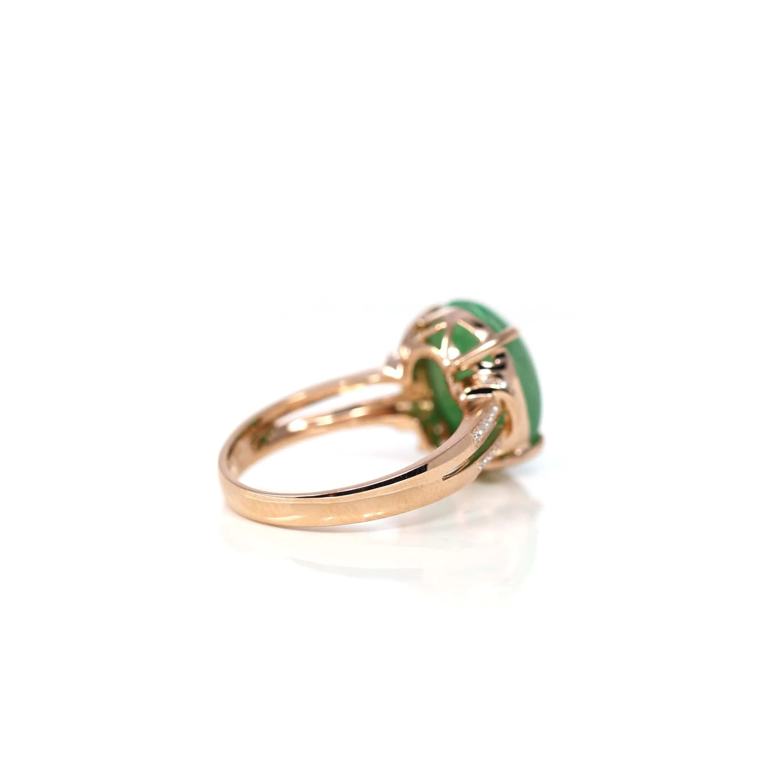 Baikalla18k Rose Gold Natural Imperial Green Oval Jadeite Jade Engagement Ring With Diamonds