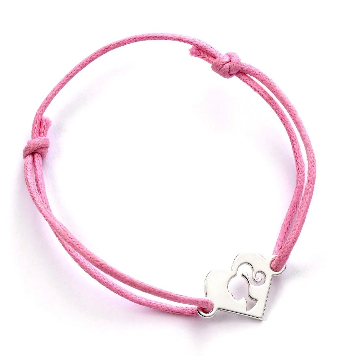 Barbie Sterling Silver Heart Friendship Pink Cord Bracelet BMSB0028