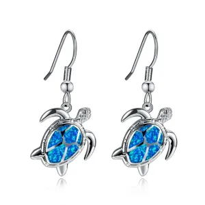 Beach Blue Fire Opal Sea Turtle Earrings