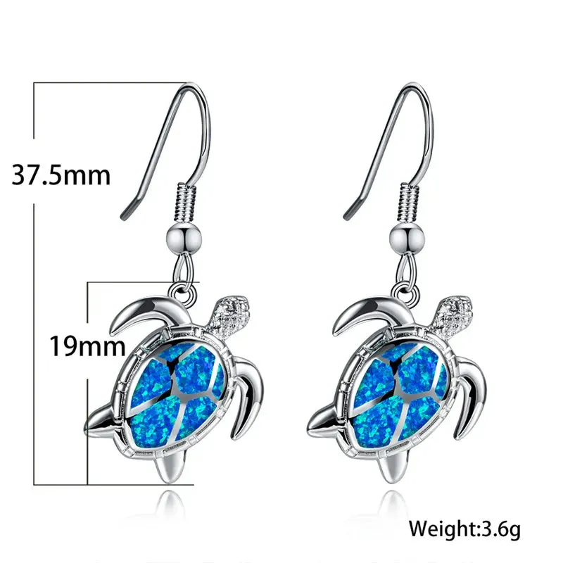Beach Blue Fire Opal Sea Turtle Earrings