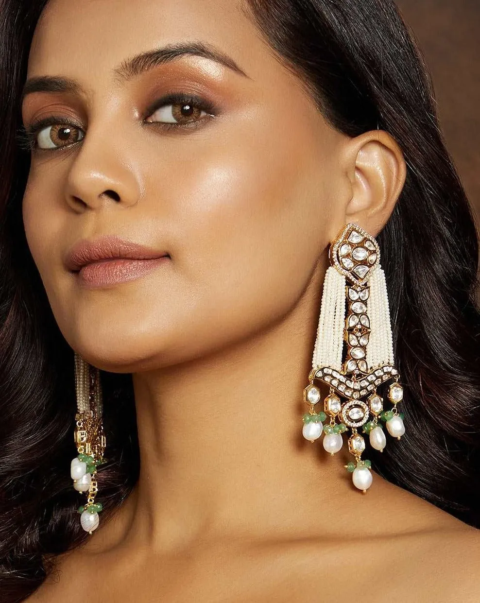Bespoke White & Golden Chandelier Earring