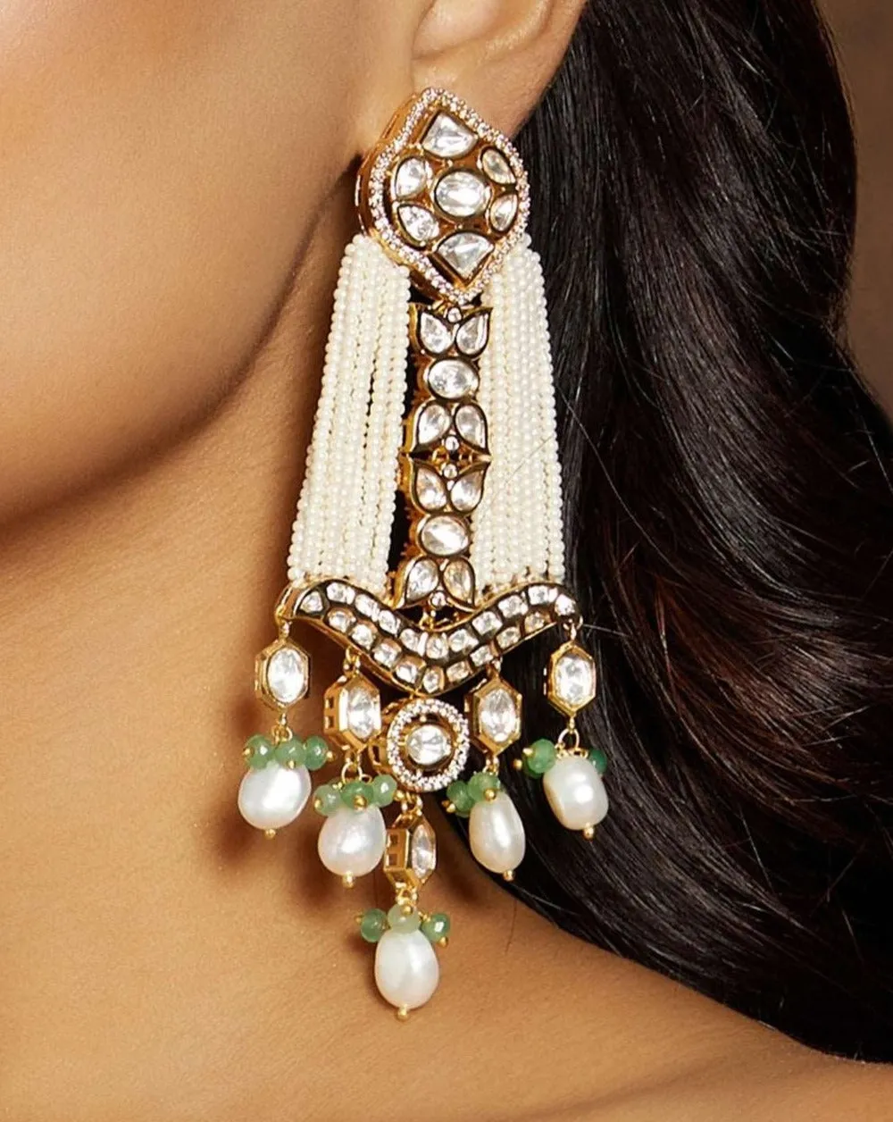 Bespoke White & Golden Chandelier Earring