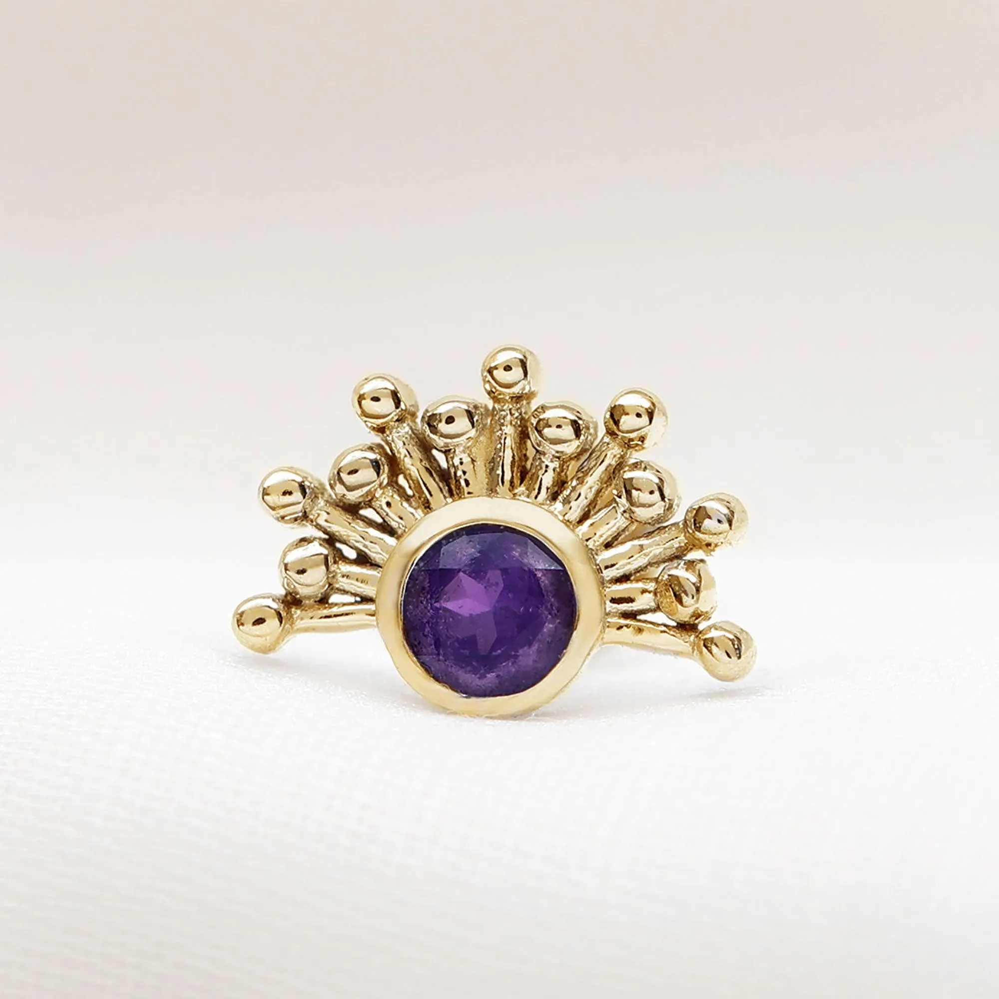 Bezel Set Round Amethyst Sunburst Helix Earring