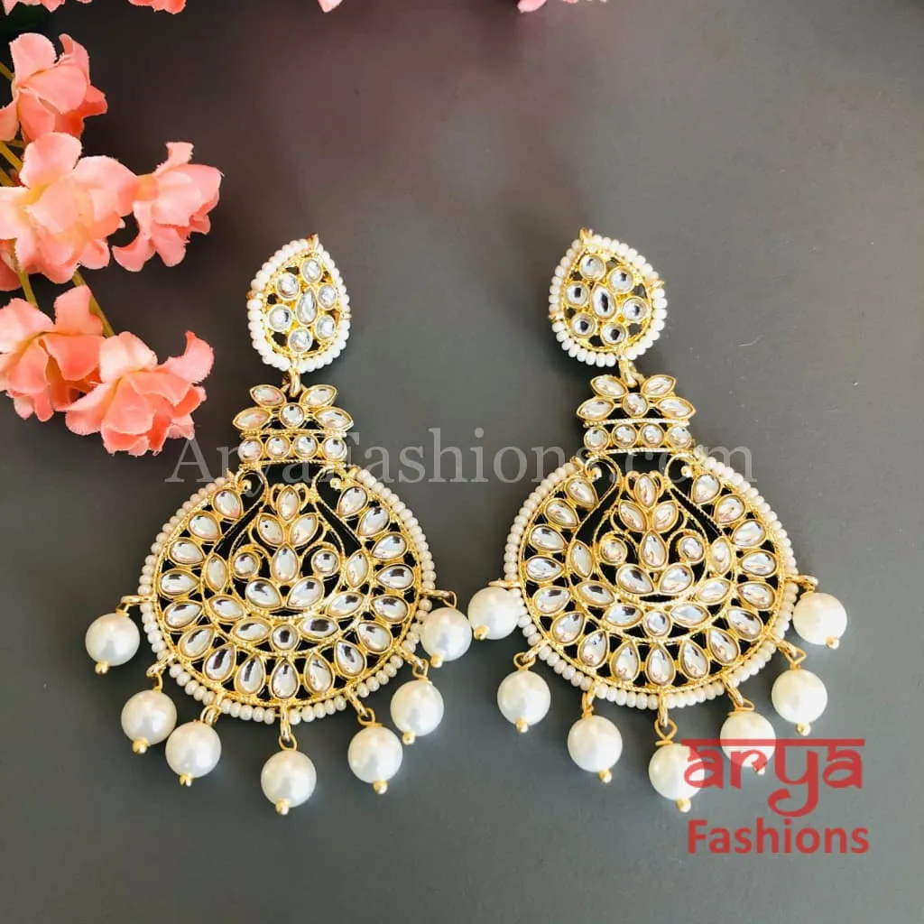 Big Kundan Chandbali Earrings/ Punjabi Chandbali/ Pearl Earrings