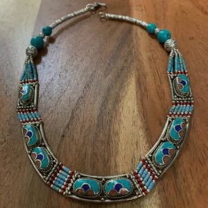 Bohemian Tibetan Vintage Handmade Turquoise Coral Lapis Stone Bead Necklace #10