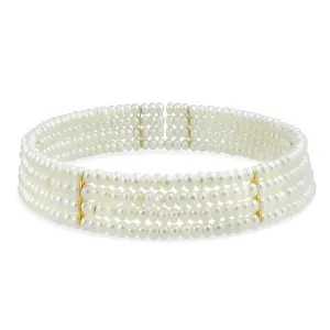 Bridal Freshwater Cultured White 4 Row Wide Pearl Choker Bar Accent