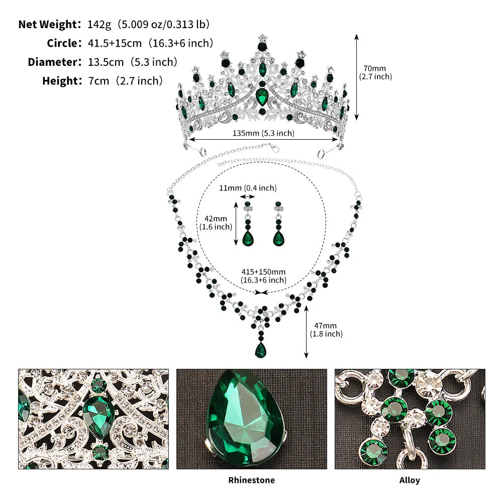 Bridal tiara crown three-piece luxury bridal suit wedding accessories necklace earrings crown
