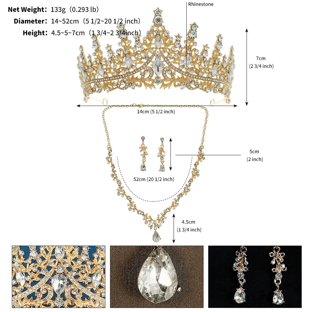Bridal tiara crown three-piece luxury bridal suit wedding accessories necklace earrings crown
